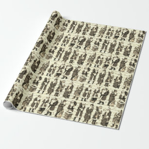 Papier Cadeau Festif Vintage Victorien Noël Père Noël Motif