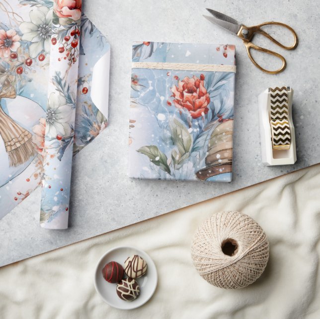 Papier Cadeau Festif Whimsical Floral Snowman découpage (Artisanat)