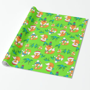 Papier Cadeau Festivals et Feuilles Holly sur un vert vif