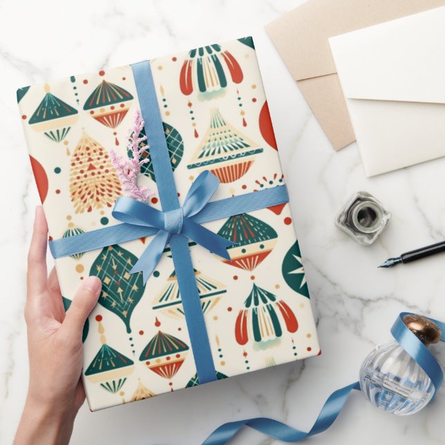 Papier Cadeau Festive Bleu Rouge Ornements Géométriques du milie (Cadeaux)