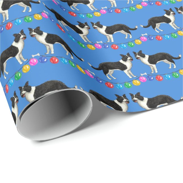Papier Cadeau Festive Border Collies Wrapping Paper (Coin rond)