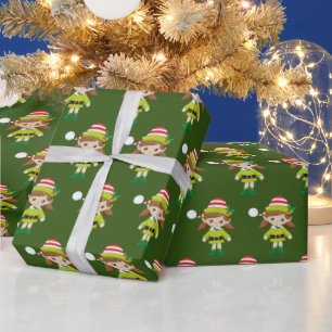 Papier Cadeau Festive carrelée filles elf de Noël motif