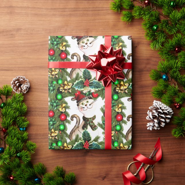 Papier Cadeau Festive Christmas Cat (Cadeau de vacances)
