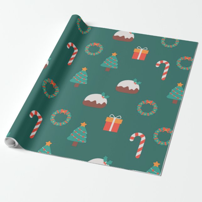 Papier Cadeau Festive Christmas icons pattern (Déroulé)