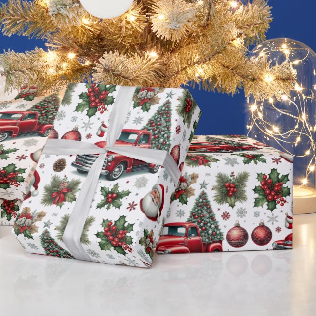 Papier Cadeau Festive Christmas Red Truck Pattern  (Vacances)
