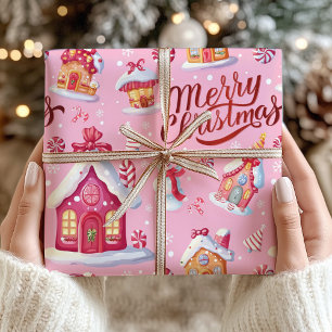 Papier Cadeau Festive de bonbons rose Joyeux Noël