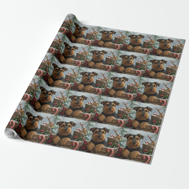 Papier Cadeau Festive de Noël de Chien Airedale (Déroulé)
