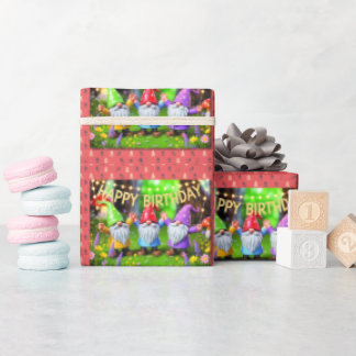 Papier Cadeau Festive Garden Gnomes Birthday Celebration