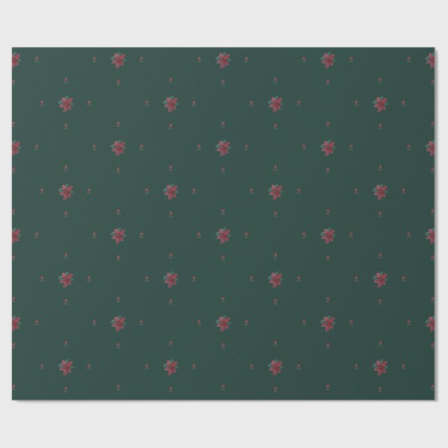 Papier Cadeau Festive Green Poinsettia Wrapping Paper (Plat)