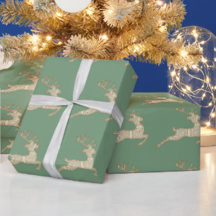 Papier Cadeau Festive Motif de cerfs Noël vert
