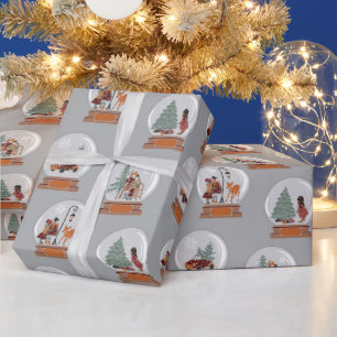 Papier Cadeau Festive Neige Globes Noël