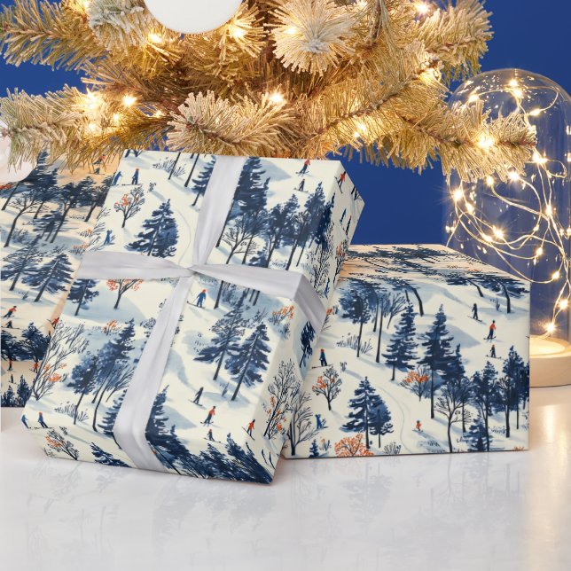 Papier Cadeau Festive Noël Hiver ski motif carrelé (Vacances)