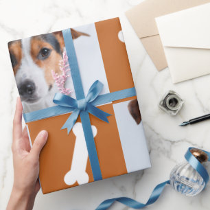 Papier Cadeau Festive Orange Chien Bones Photo Collage Noël