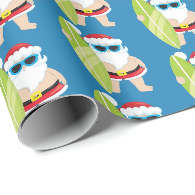 Papier Cadeau Festive Père Noël Surfing carrelé fête Noël envelo (Coin rond)