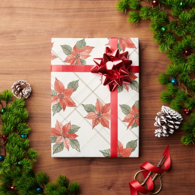 Papier Cadeau Festive Poinsettia & Plaid Christmas (Cadeau de vacances)