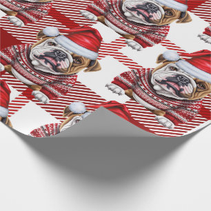 Papier Cadeau Festive Red Plaid et Bulldog Noël