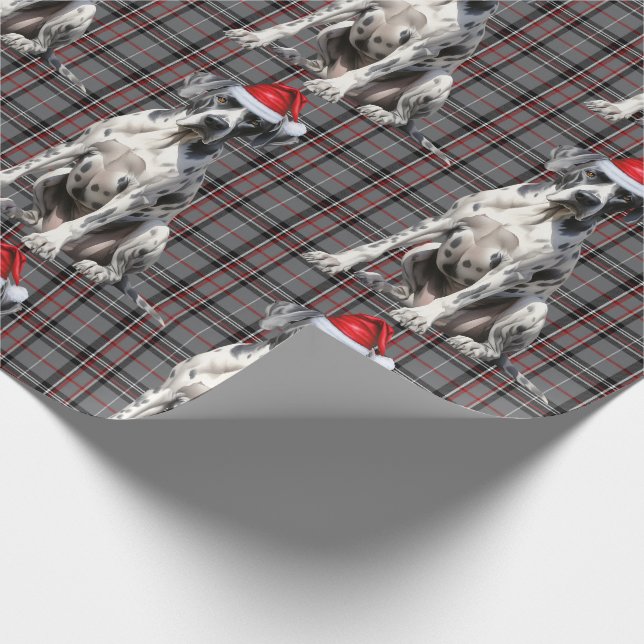 Papier Cadeau Festive Red Plaid et Great Dane Dog Noël (Coin)