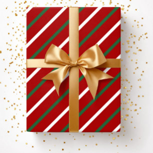 Papier Cadeau Festive Rouge Vert rayures Noël