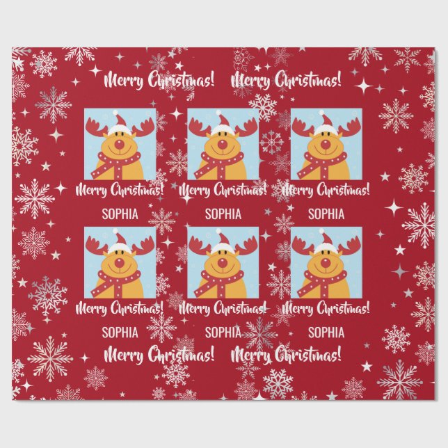 Papier Cadeau Festive Rudolph Reindeer Snow Personalized Xmas (Plat)
