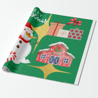 Papier Cadeau Festive Snowman & Grange Papier d'enveloppement de
