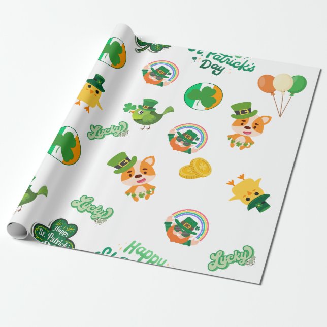 Papier Cadeau Festive St. Patrick’s Day Wrapper Papier (Déroulé)