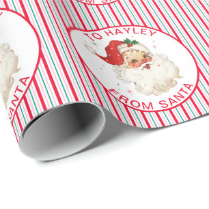 Papier Cadeau Festive Stripe Nom Personnalisé De Père Noël Don