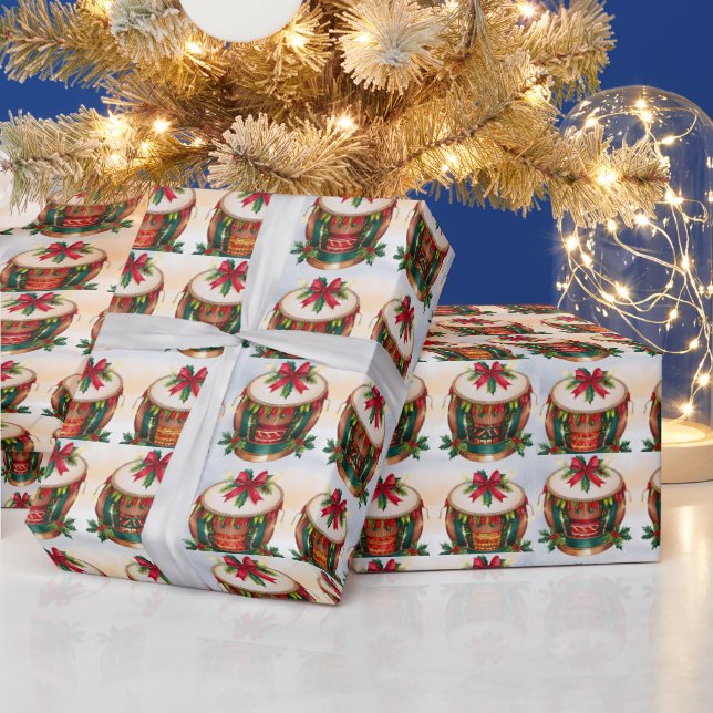 Papier Cadeau Festive Tambours de Noël Papier à envelopper (Vacances)