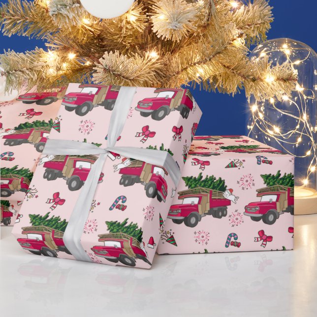 Papier Cadeau Festivités Noël Camion rouge et chat (Vacances)