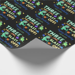 Papier Cadeau Fête d'anniversaire 3 ans Dinosaure Espace Décolla