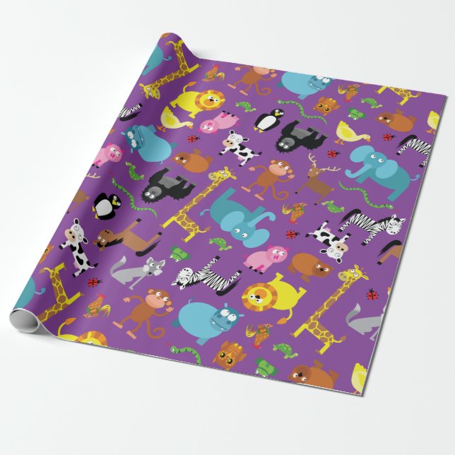 Papier Cadeau Fête d'anniversaire animale de zoo de papier (Déroulé)