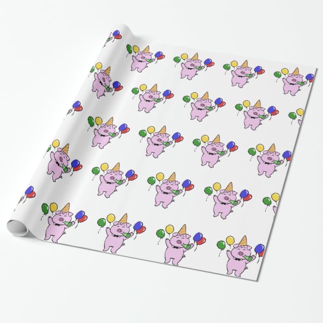 Papier Cadeau Fête d'anniversaire avec un cochon mignon|choisir  (Déroulé)