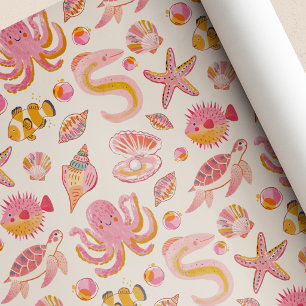 Papier Cadeau Fête d'anniversaire bébé Fille Océan Perle Créatur
