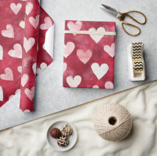 Papier Cadeau Fête d'anniversaire coeurs rouges roses