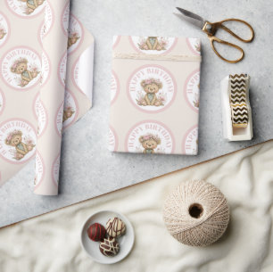 Papier Cadeau Fête d'anniversaire d'animal Boho mignon