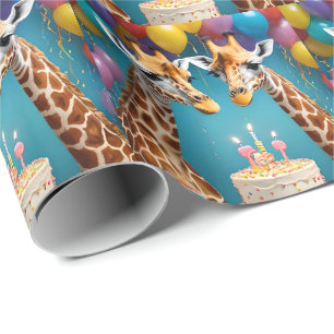 Papier Cadeau Fête D'Anniversaire De Giraffe Avec Gâteau De Ball