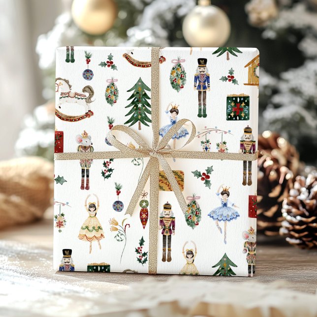 Papier Cadeau Fête d'anniversaire en or rouge Nutcracker (Créateur téléchargé)
