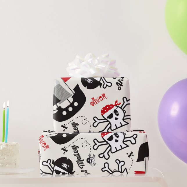Papier Cadeau Fête d'anniversaire garçon thème pirate crânes de  (Cadeaux de fête)