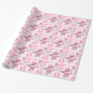 Papier Cadeau Fête d'anniversaire Girly de damassé rose du