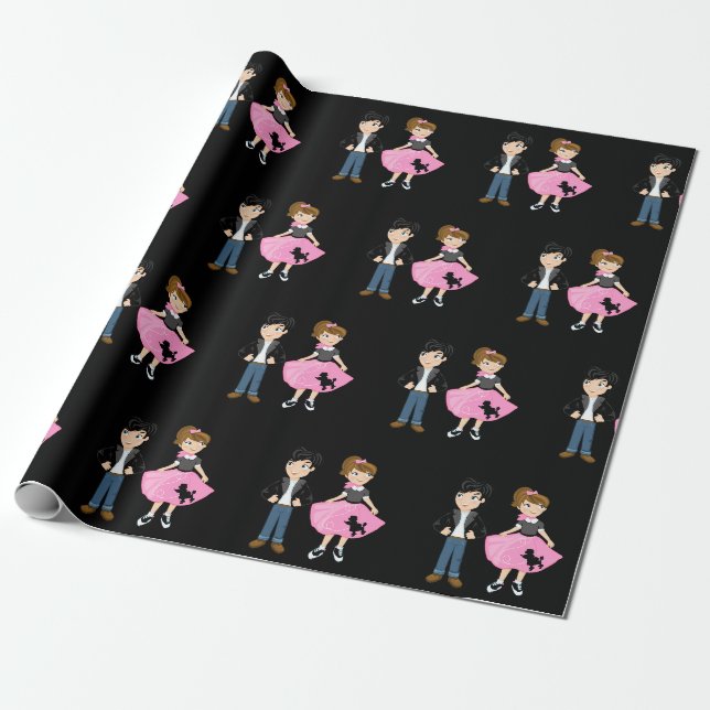 Papier Cadeau Fête d'anniversaire Retro Sock Hop (Déroulé)