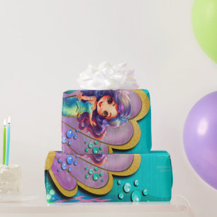 Papier Cadeau Fête d'anniversaire sous la mer et fille sirène