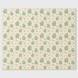 Papier Cadeau Fête de Bébé à la Grenouille Aquarelle Crème Fanta