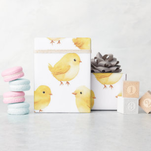 Papier Cadeau Fête de bébé des poules jaunes
