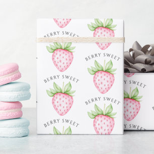 Papier Cadeau Fête de Bébé Fille aux Fraises Aquarelle Douce aux