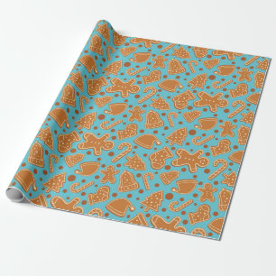 Papier Cadeau Fête de biscuits de Noël au gingembre Bleu festif
