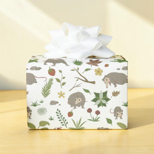 Papier Cadeau Fête de campagne Cottagecore Opossum Blanc en Bois