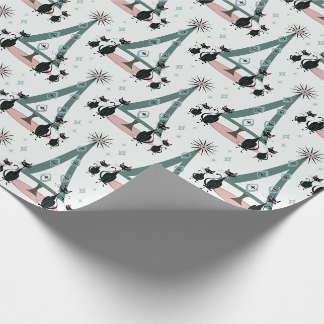 Papier Cadeau Fête de la famille des chats du milieu du siècle (Coin)
