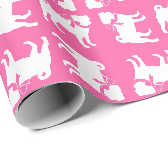 Papier Cadeau Fête de la fête du chien Carlin rose (Coin rond)