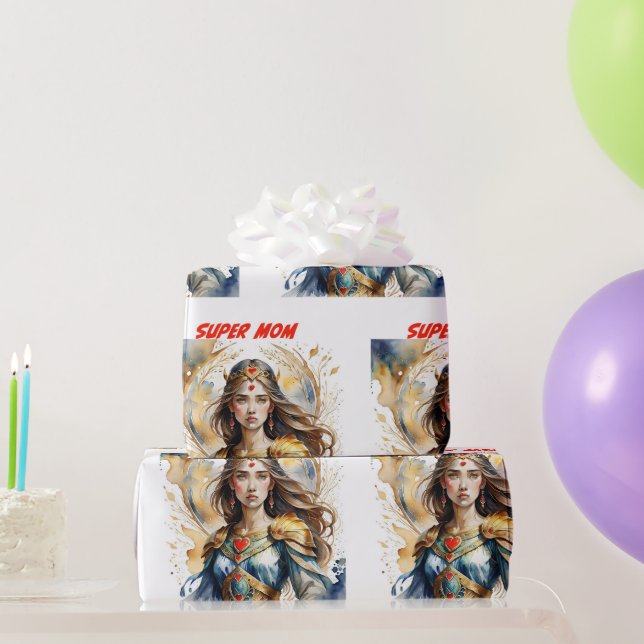 Papier Cadeau Fête de la mère de Super Maman (Cadeaux de fête)