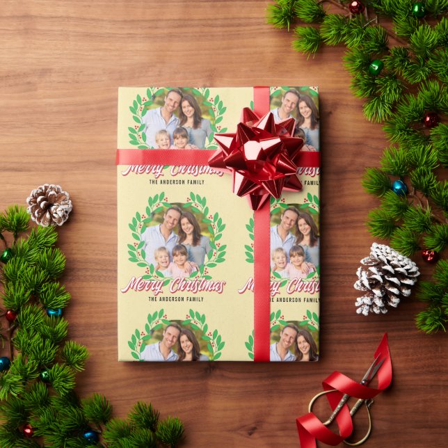 Papier Cadeau Fête de la photo de Noël Wreath (Cadeau de vacances)