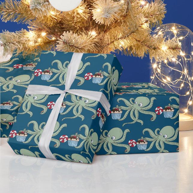 Papier Cadeau fête de la plage de poulpe de Noël (Vacances)